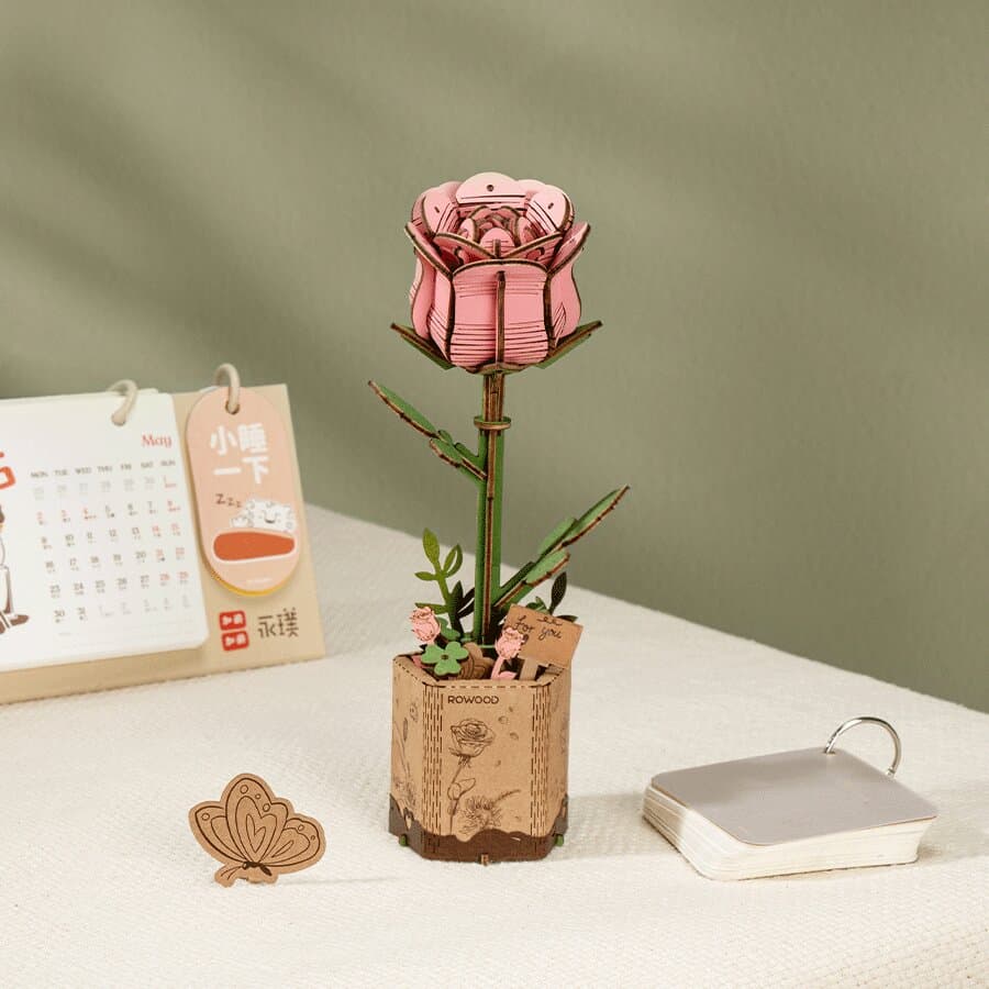 ROLIFE® Þrívíddar viðarpúsl - Pink Rose
