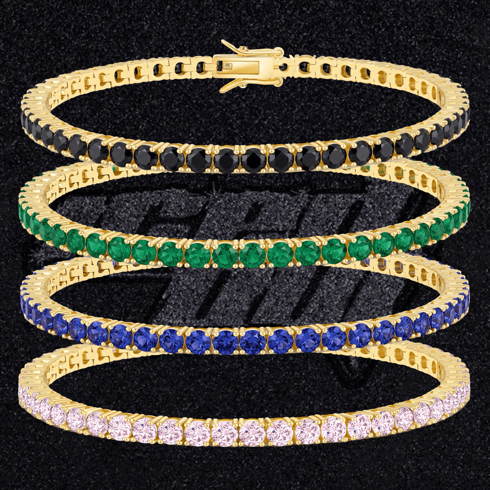 Tennis Armband Silfur Gullhúðað 3mm litaðir steinar